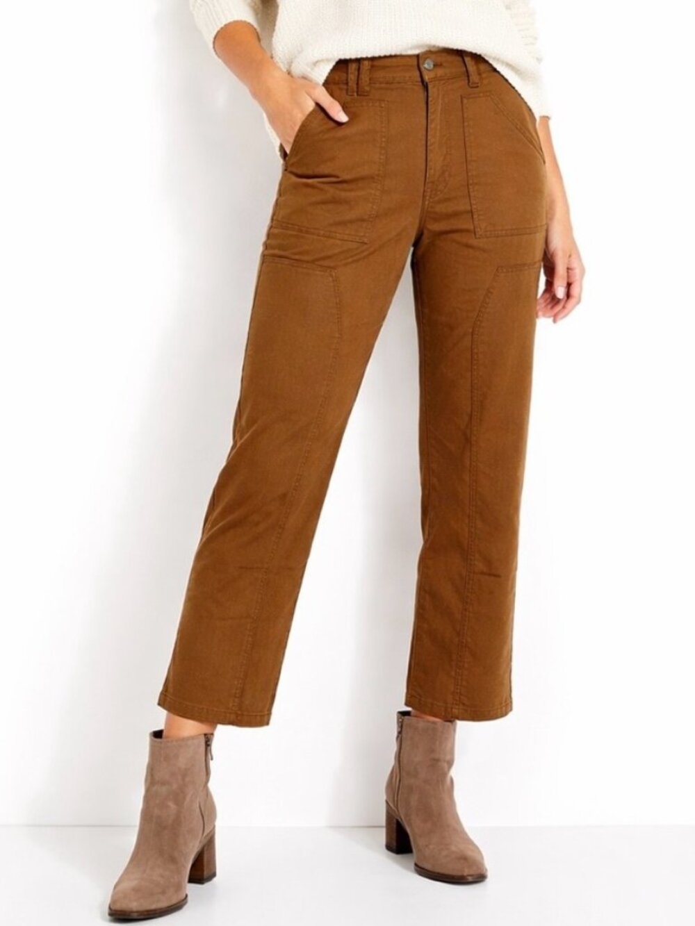 Kensie Jeans Brown Utility Crop Pants Women Size 14 / 32 High Rise NWT
